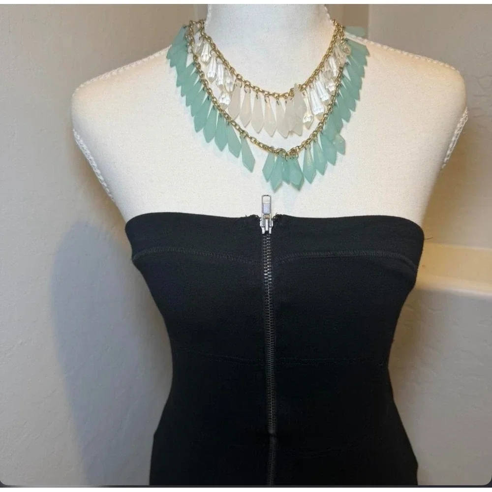 Black Strapless Mini Dress‎ Womens Small Zip Front Bodycon Stretch Tube Dress